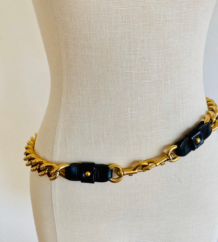 Marc Jacobs Heavy Gold Chain Black Leather Belt