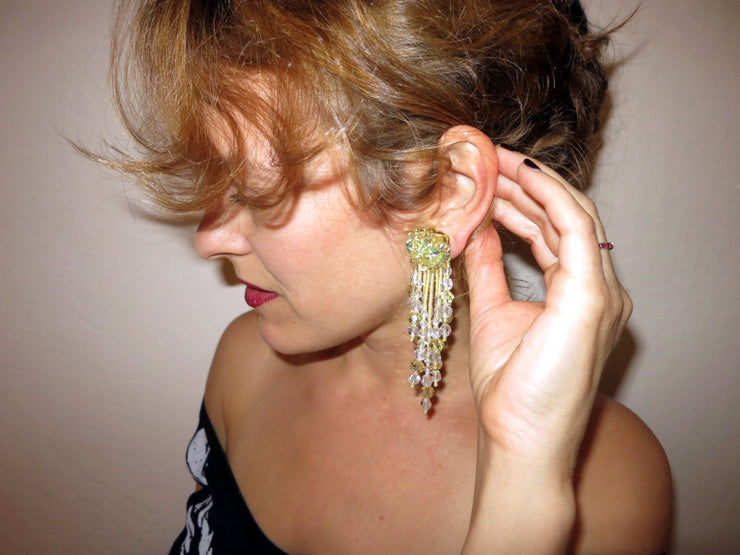 1980's Yellow Tassel Clip Earrings