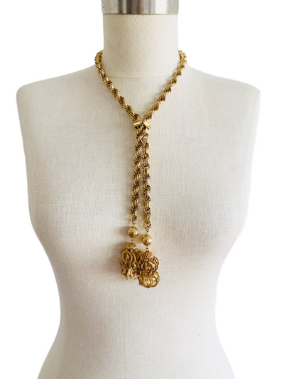 Gold Chain Slider Tassel Choker Necklace