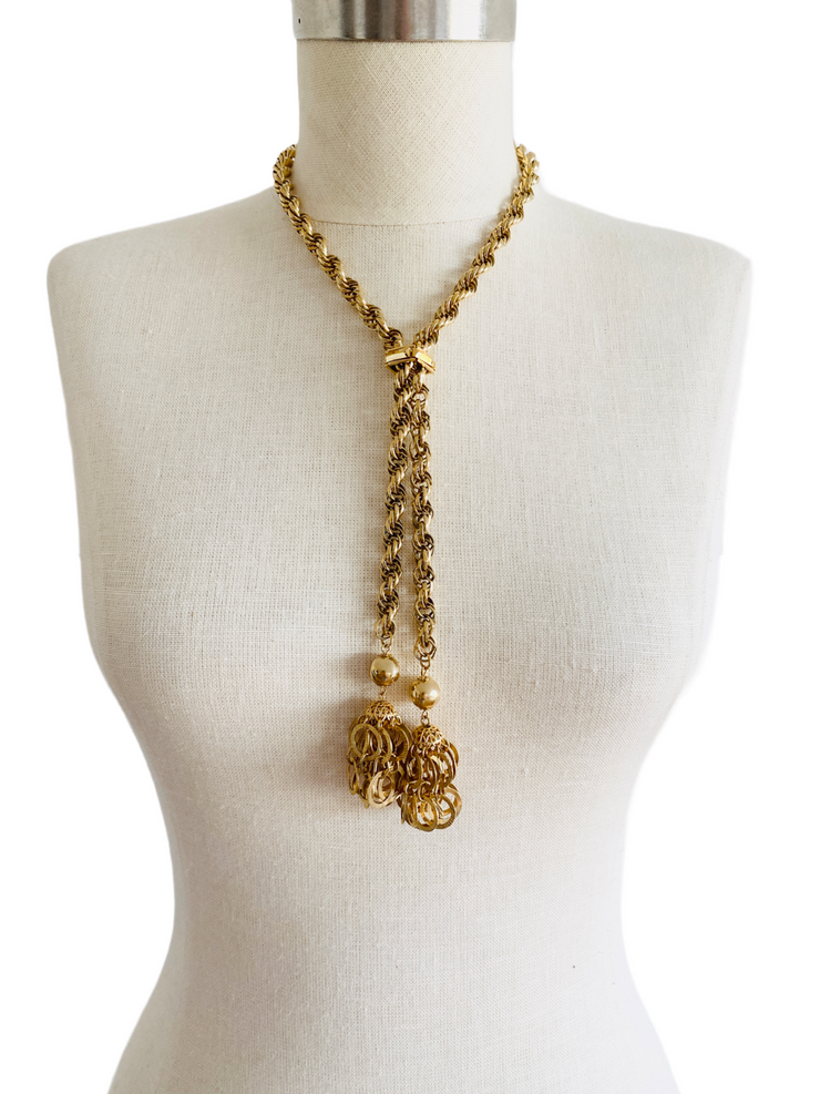 Gold Chain Slider Tassel Choker Necklace